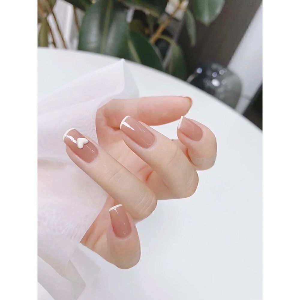 24 pcs Acrylic French Square Press On Nail Set Reusable